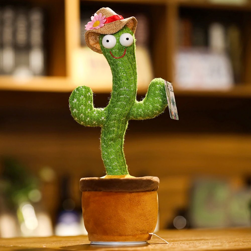 Full Size Dancing Talking Cactus Toy With Hat Muffler - Can Sing, Talk, Record and Repeat Rechargable Toy for Kids Toddlers