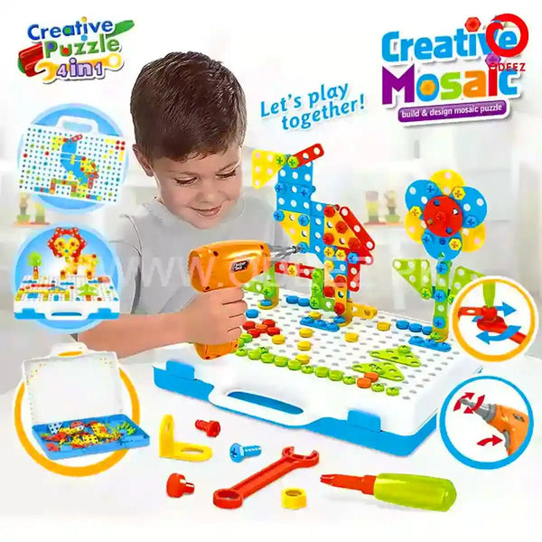144 Pcs Creative Mosaic Drilling Toy with Screwdriver Premium STEM Toys Building Set for Kids - Tootooie