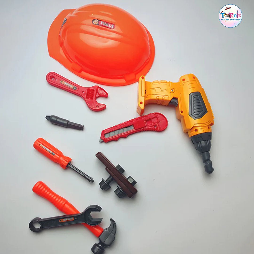 15 Piece Toolkit w/ Push Button Power Drill, Hammer, Wrench & Other Realistic Tools - Tootooie