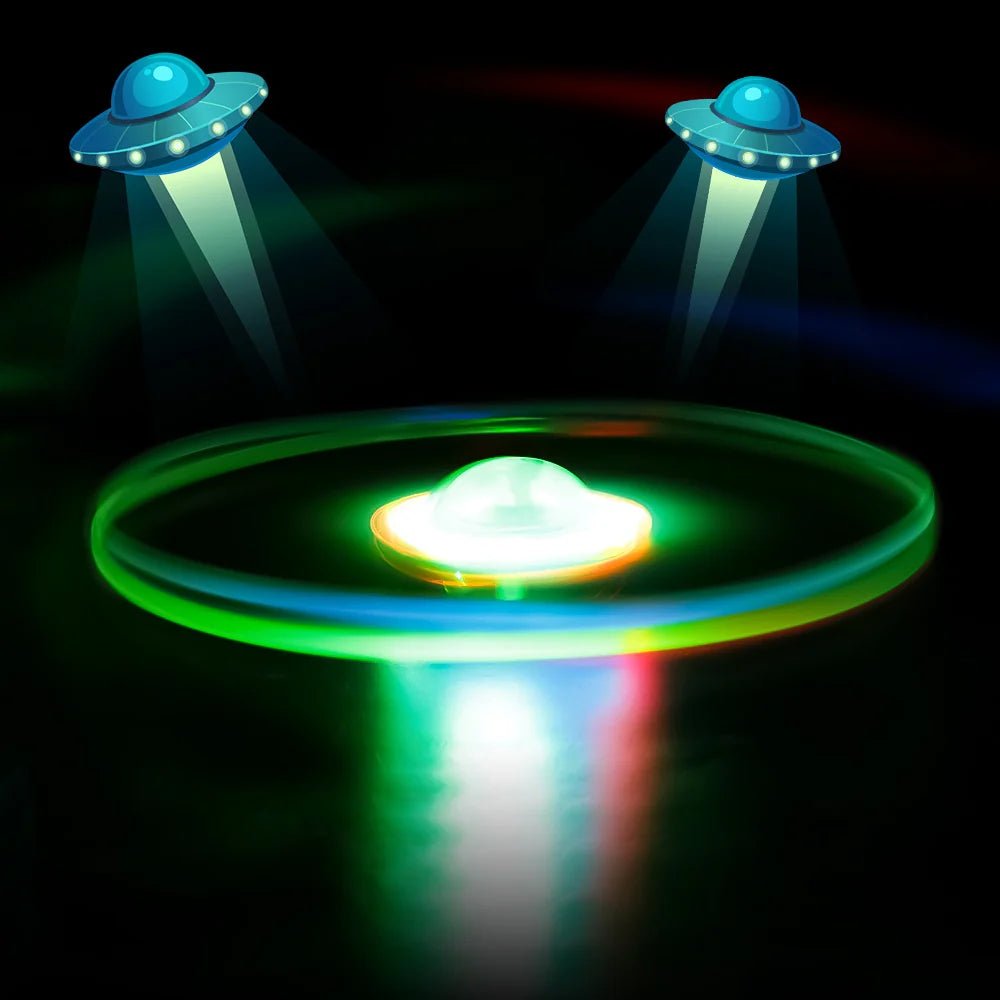 2 PCs UFO Spinning Flying Pull String Colourful Toy with Lights - Tootooie