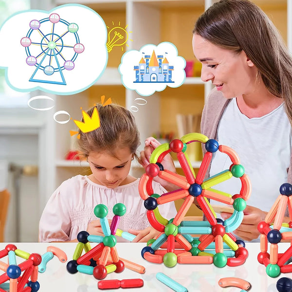 Plastic Magnetic Balls and Rods Set Building Blocks | Early Stem Educational Construction Puzzle Learning Toy Set for Development Skills of Kids