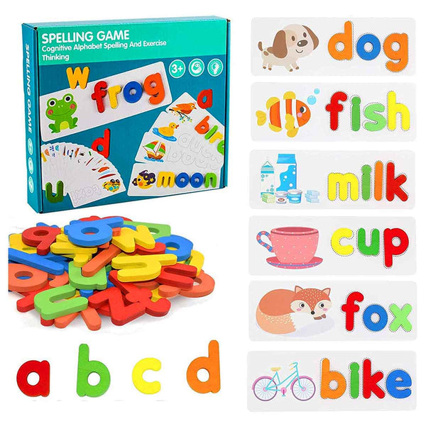 Montessori Spell Learning Sight Words Games Wooden ABC Alphabet Flash Cards Matching Shape Letter Puzzles Preschool Educational Kindergarten STEM Toys for Kids Toddlers Boys Girls Age 3+