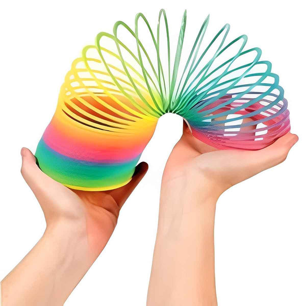 2 PC Rainbow Magic Slinky Spring Fun Bouncy Spiral Coil Stretchy Playing Toy for Kids (Multicolour)