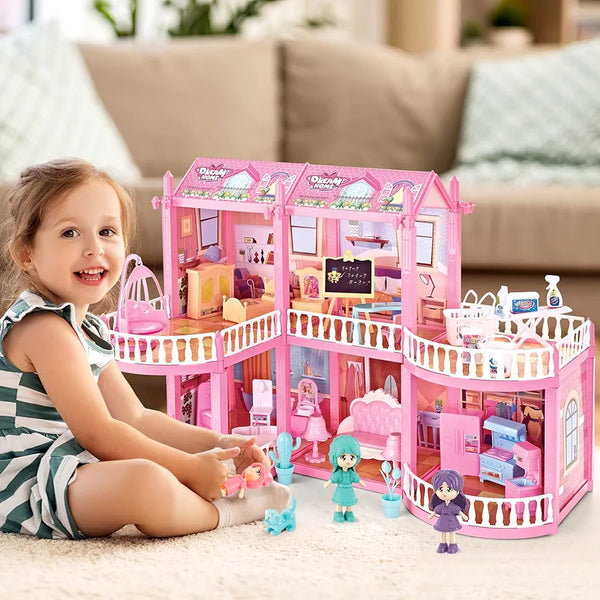 LOL DIY Doll House 2-Story 6 Rooms Princess Set | 131 Pcs Role playing Girl Toys Set Kit Educational Activity