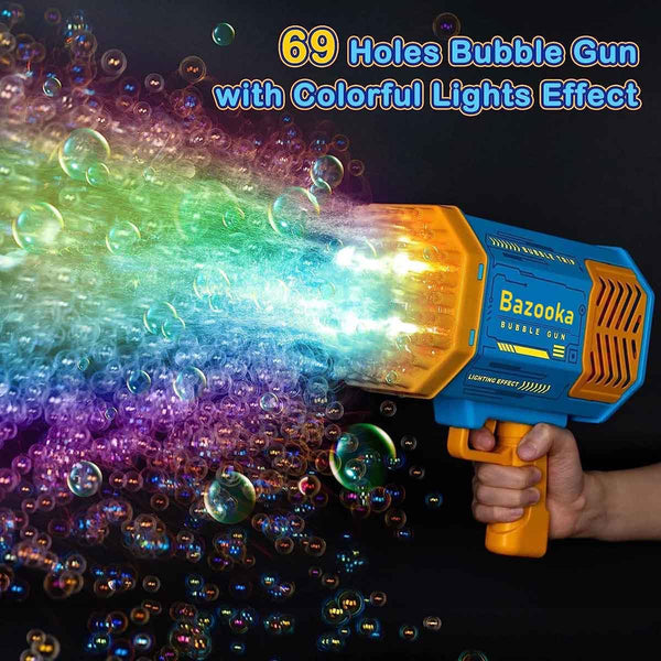 69 Holes Bubbles Machine Gun with 2 Bubble Solution Refills and 20 Packs of Liquid Concentrate, Kids Toy Outdoor Indoor Birthday Wedding Party