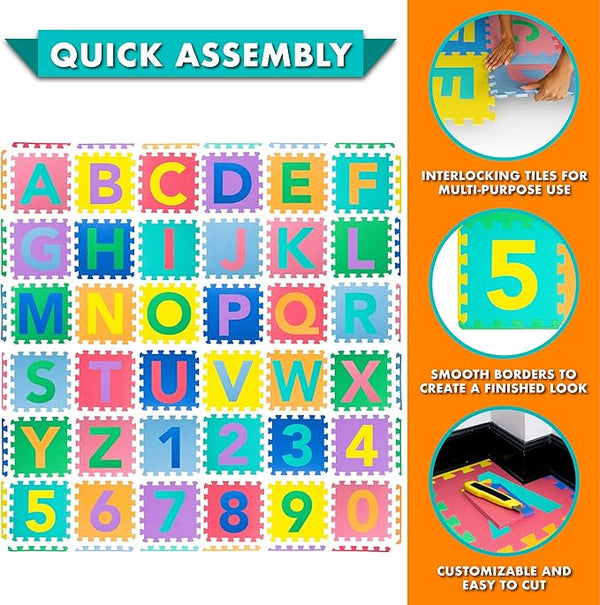Alphabets & Numbers Play MEDIUM Size– Fun, Safe & Educational Floor Mat for Kids