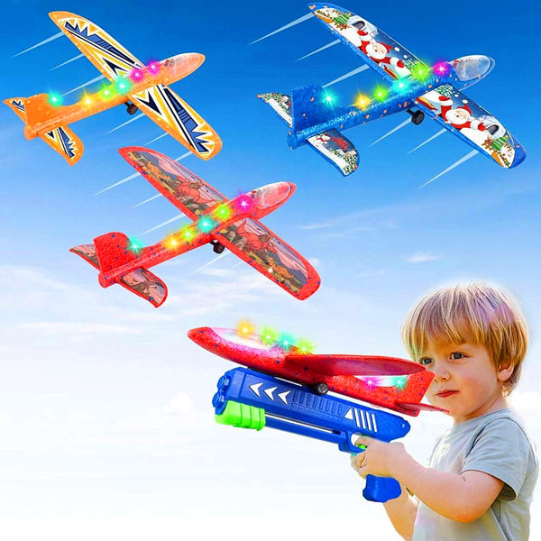 Airplane Launcher Gun Toy For Kids Foam Model Catapult Aircraft Shooting Gun Toy Cool Outside Flying Toy