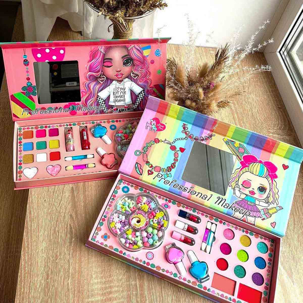 2 in 1 Fashion Gifts Kid Makeup Set Nail Polish Jewellery And DIY Beads Kit Girl Toys For Child Pretend Play