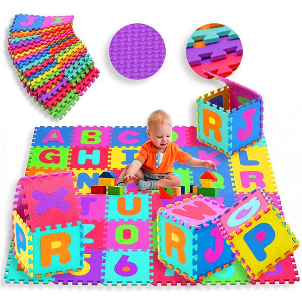 Alphabet Numbers Puzzle Foaming Playing Mat For Kids - Interlocking Foaming Floor Blocks - Tootooie