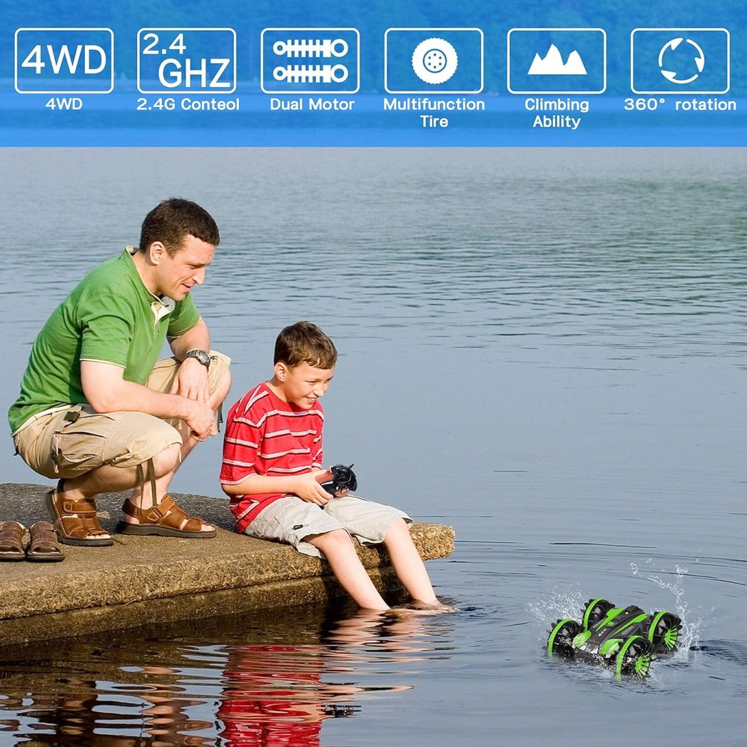 Amphibious WaterProof 360 Multi-Function Stunt Car with RC and Watch for Kids - Tootooie