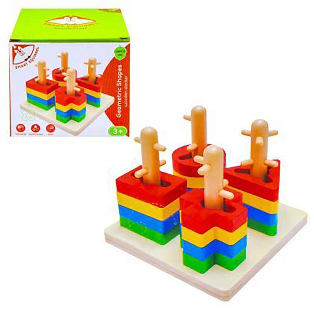 Aukka Wooden Geometric Shape Four Column Blocks For Kids - Tootooie