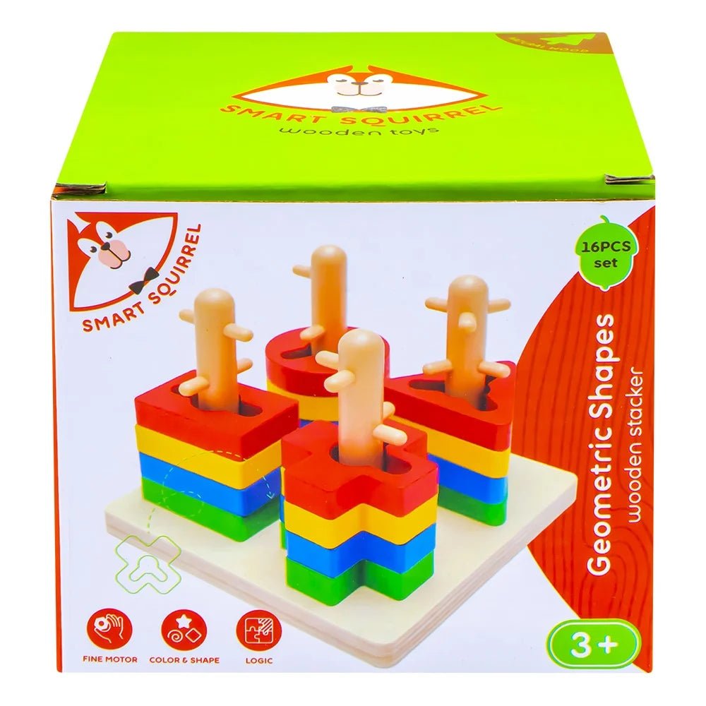 Aukka Wooden Geometric Shape Four Column Blocks For Kids - Tootooie