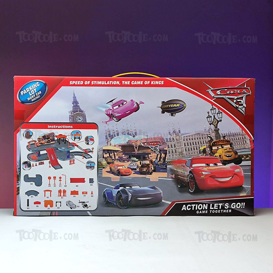 CARS3 Parking Lot Track Set with Cars Helicopter 35 Pcs for Kids - Tootooie