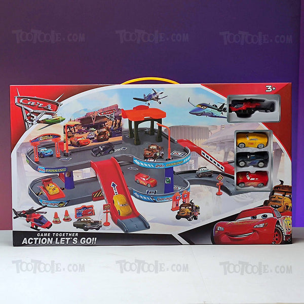 CARS3 Parking Lot Track Set with Cars Helicopter 35 Pcs for Kids - Tootooie