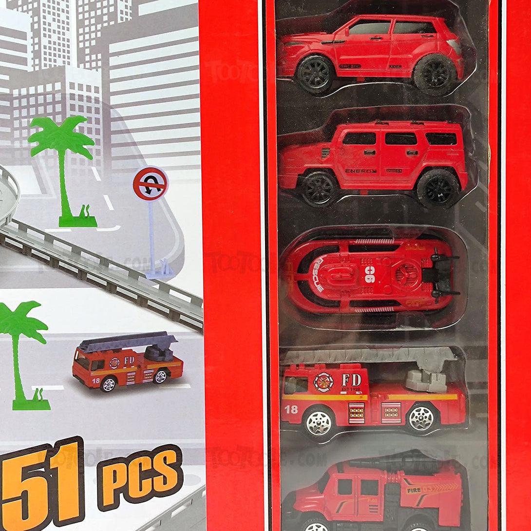 City Fire Rescue Track Set Alloy Cars Fire Trucks 51 Pcs for Kids - Tootooie