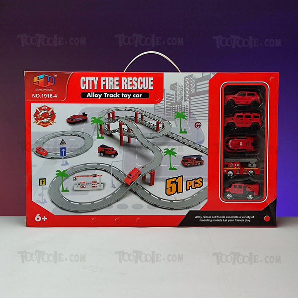 City Fire Rescue Track Set Alloy Cars Fire Trucks 51 Pcs for Kids - Tootooie