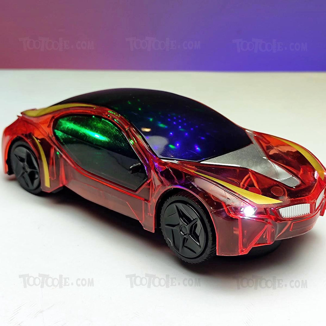 Electric 3D Lights Car with Music Transparent sound Bump Go Car for Kids - Tootooie