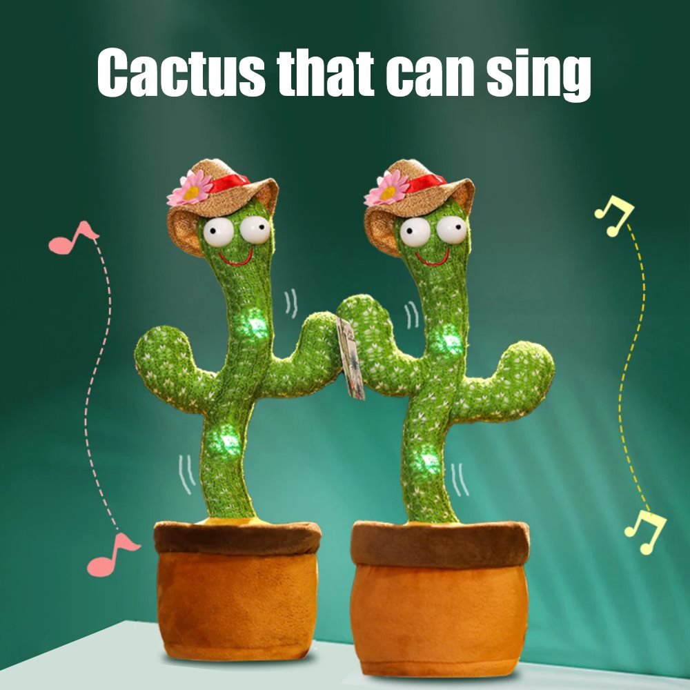 Dancing Talking Cactus Toy With Hat Muffler - Can Sing, Talk, Record and Repeat Rechargable Toy for Kids Toddlers - Tootooie