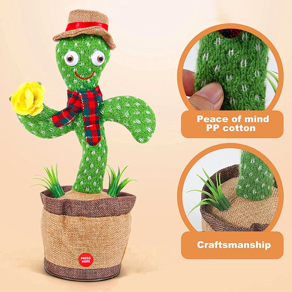 Dancing Talking CactusWith Hat Muffler - Can Sing, Talk, Record and Repeat Rechargable Toy for Kids Toddlers - Tootooie