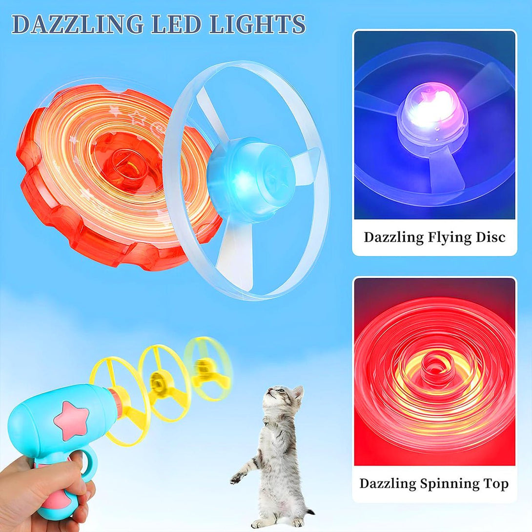 Helicopter Flying Sports Shooter Gun Toy with 5 disks and 1 Light Spinning Top for Kids - Tootooie
