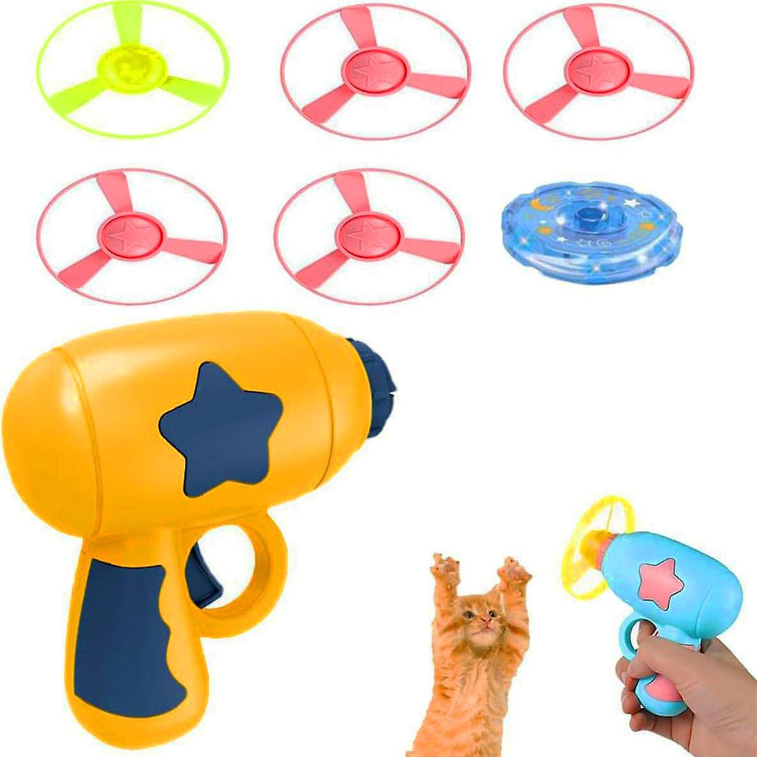 Helicopter Flying Sports Shooter Gun Toy with 5 disks and 1 Light Spinning Top for Kids - Tootooie