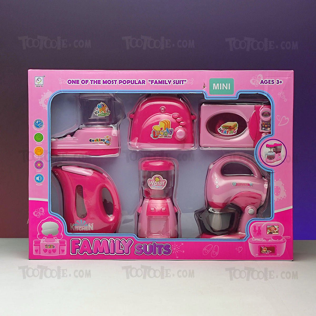 Household Home Appliances Play Set Electric Plastic Toys with Realistic Sound for Kids - Pink II - Tootooie