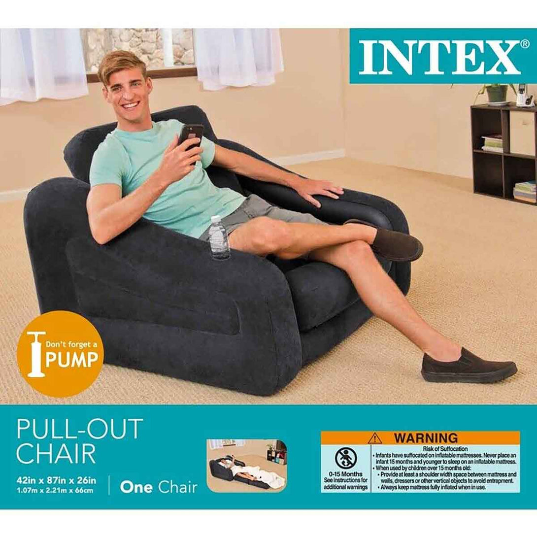 Intex Pull-Out Chair Inflatable Sofa Dorm Chair Twin Bed Sleeper Mattress - Tootooie