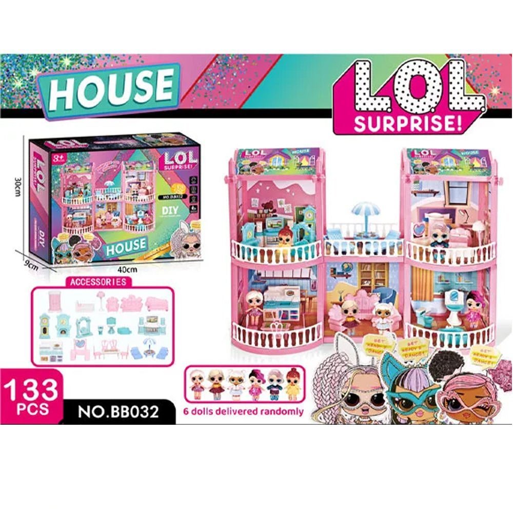 LOL DIY Doll House 2 Story 6 Rooms Princess Set 131 Pcs Role playing Girl Toy Set - Tootooie