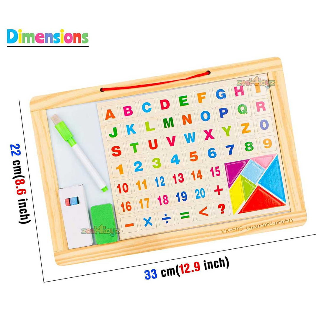 Magnetic Wooden Board Alphabets Numbers and Arithmetic Symbols Black Slate & White Board - Tootooie