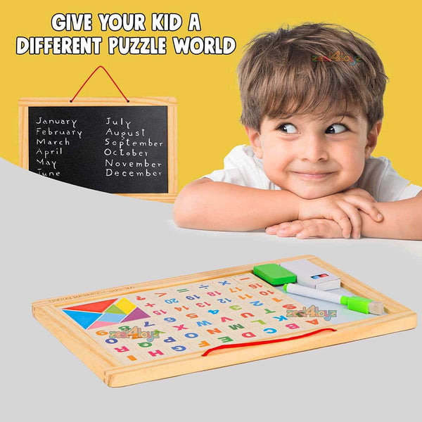 Magnetic Wooden Board Alphabets Numbers and Arithmetic Symbols Black Slate & White Board - Tootooie