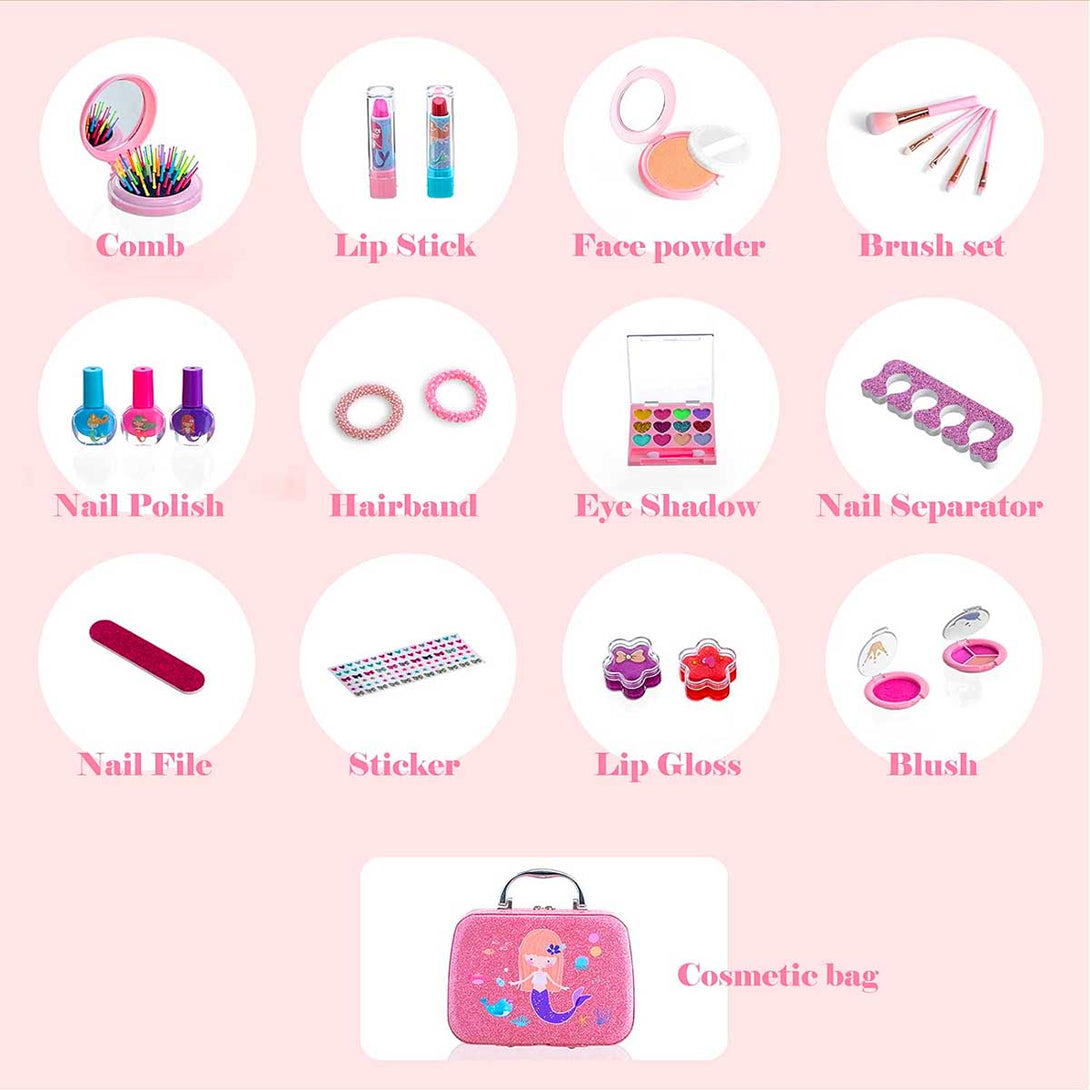 Mermaid Portable non Toxic Makeup Set Nail Art Kit Vanity Dress up Toy for Girls Best Gift Fashion - Tootooie