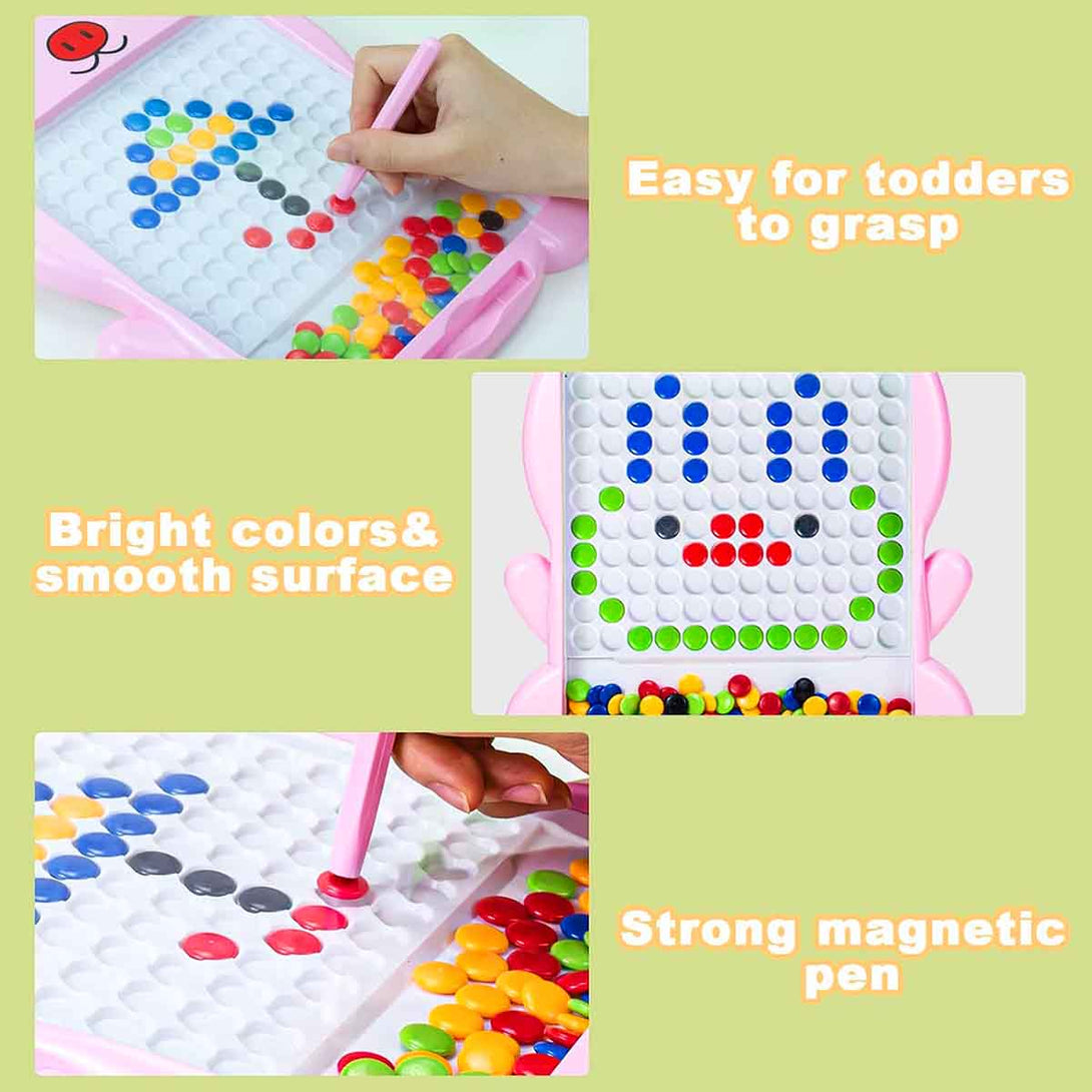 Montessori Magnetic Dots Board Lovely Bear Doodle Board with Magnetic Pen and Beads for Kids - Tootooie