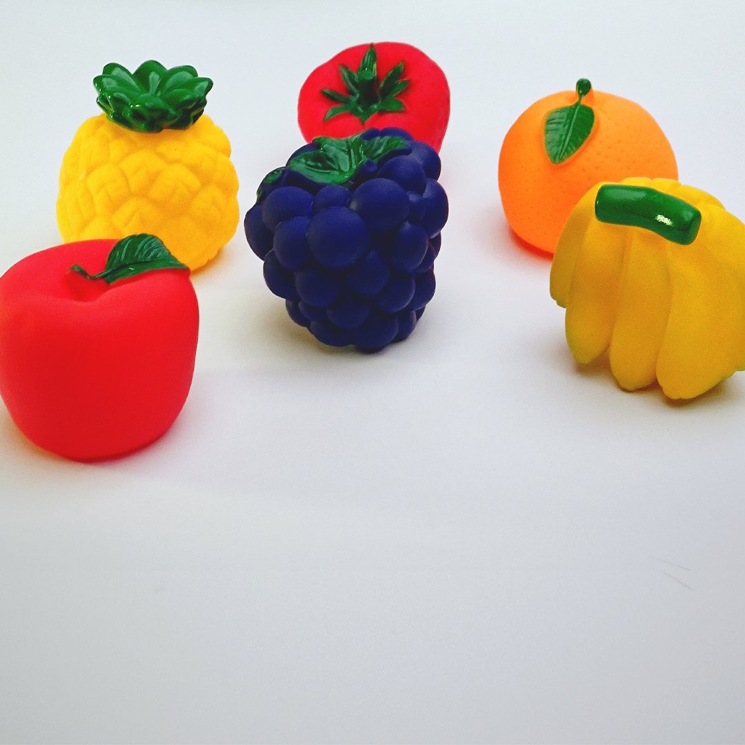 Pack Of 6 Soft Rubber Chu Chu Sound Fruit Toys for Toddlers 01 - Tootooie