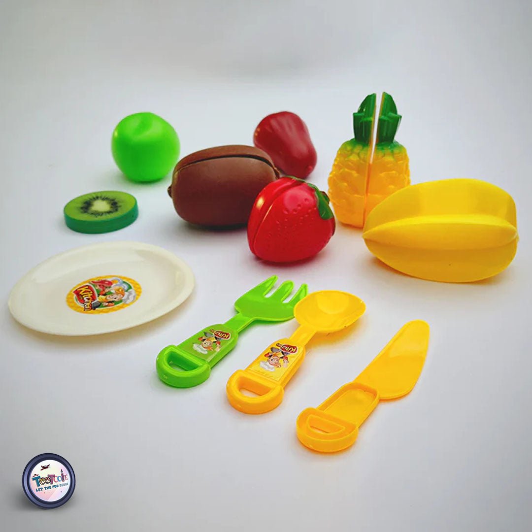 Sliceable Cutting Play Kitchen Toy with Fruits, Knife Plate - Tootooie