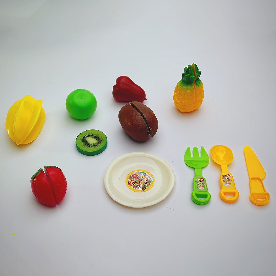 Sliceable Cutting Play Kitchen Toy with Fruits, Knife Plate - Tootooie