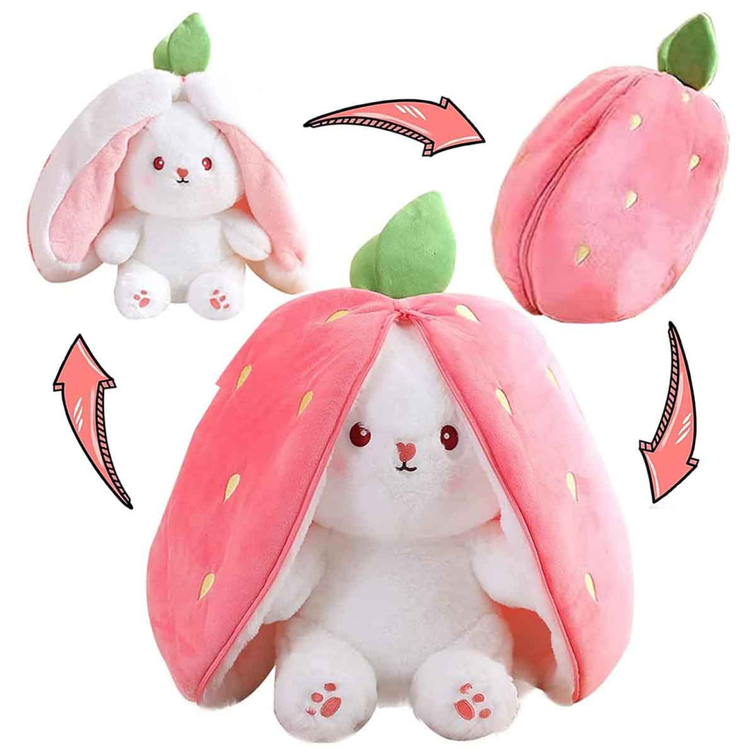 Strawberry Carrot Bunny Rabbit Plush Zipper Reversible Plush Stuffed Pillow Doll Toys for Kids - Tootooie