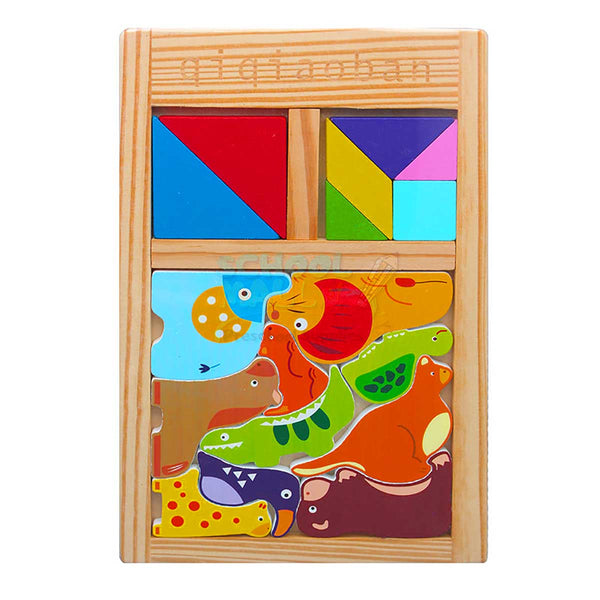 Tetris type puzzle with mini Tangram Education Wooden Puzzle for Kids - Tootooie