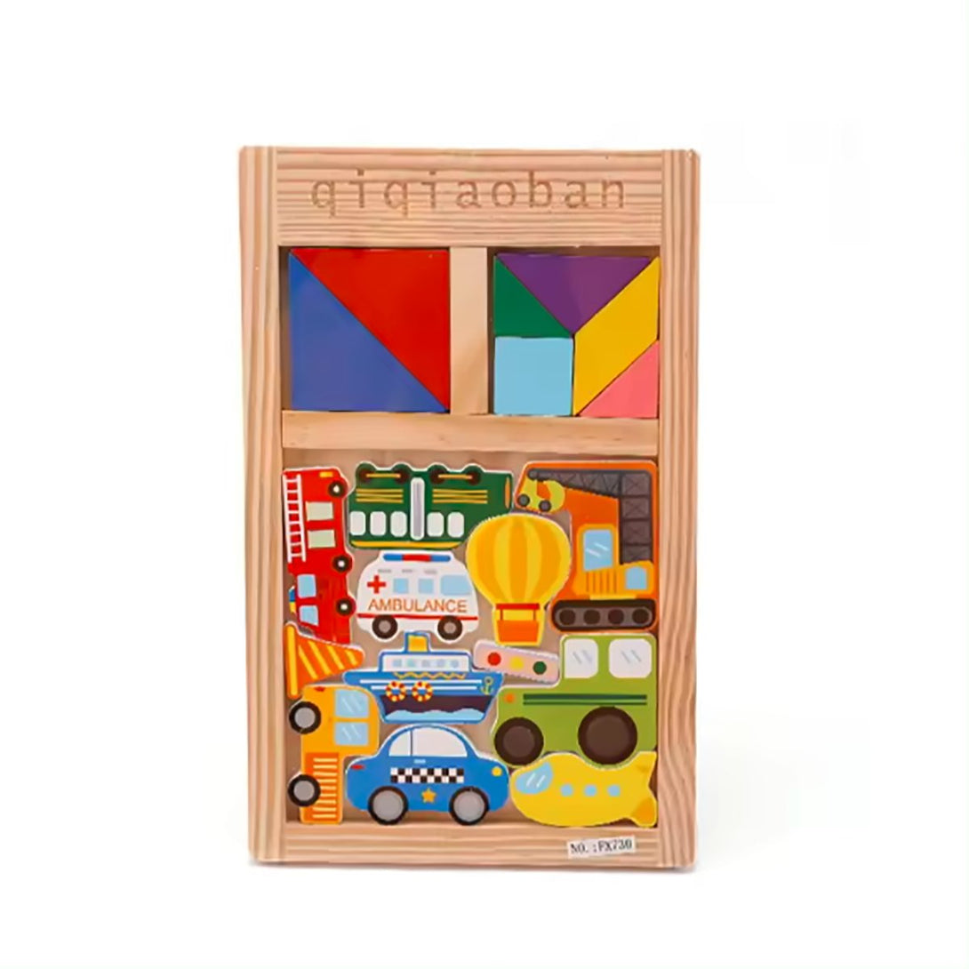 Tetris type puzzle with mini Tangram Education Wooden Puzzle for Kids - Tootooie