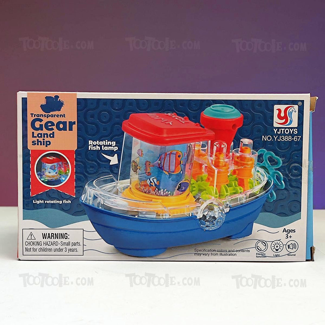 Transparent Gear Land sound Bump Go Ship with Light rotating Fish Lamp for Kids - Tootooie