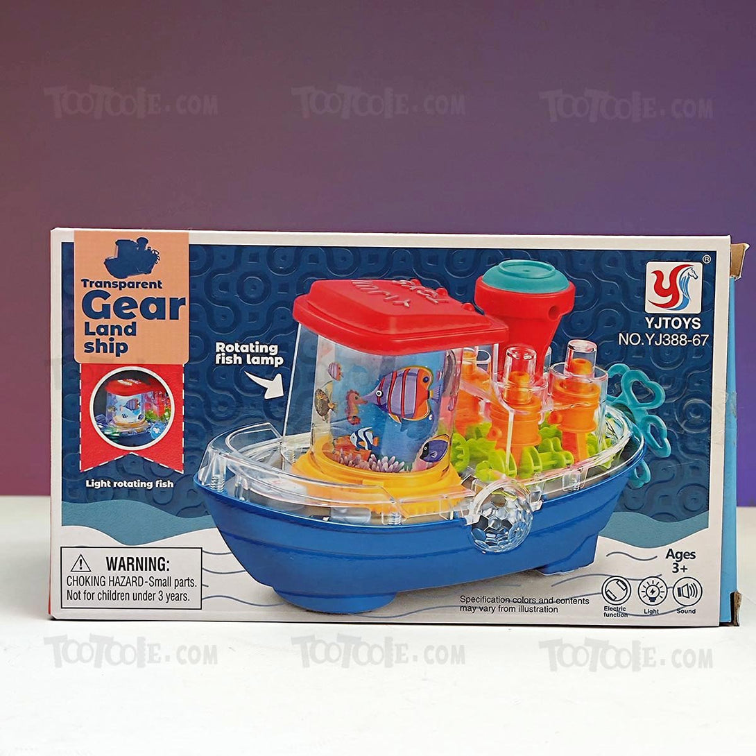 Transparent Gear Land sound Bump Go Ship with Light rotating Fish Lamp for Kids - Tootooie
