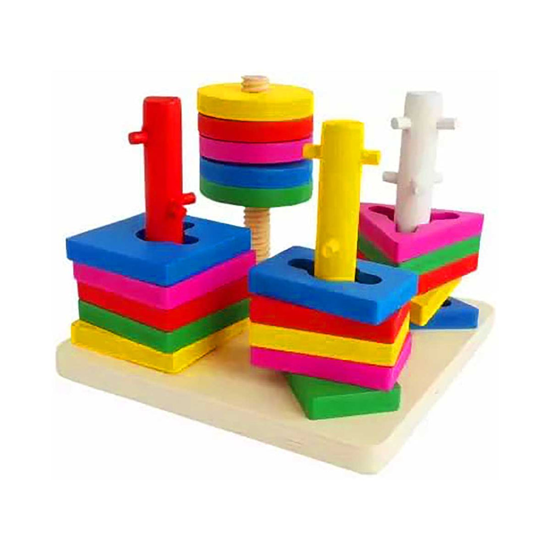 Wooden 4 Shape Sorting & Stacking Toys for Kids - Tootooie