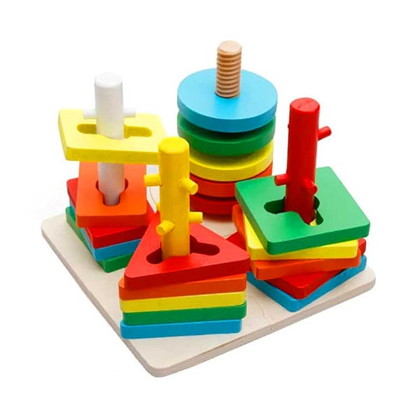 Wooden 4 Shape Sorting & Stacking Toys for Kids - Tootooie