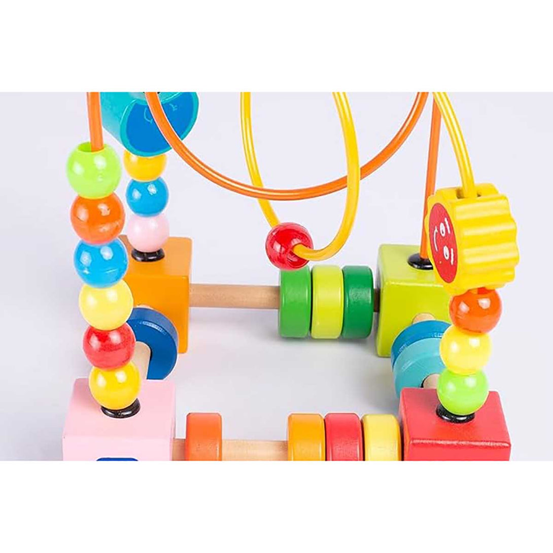 Wooden Activity Cube Toy Colourful Bead Maze for Kids - Tootooie