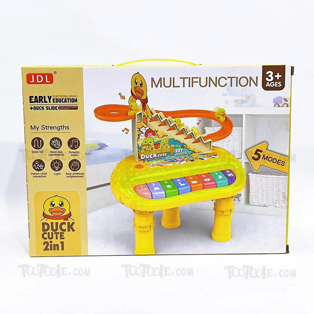 Yellow Automatic Cute Duck 2 in1 Musical Stair Slide Piano Game Toy for Kids - Tootooie