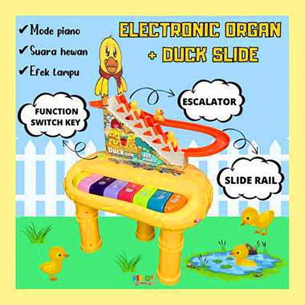 Yellow Automatic Cute Duck 2 in1 Musical Stair Slide Piano Game Toy for Kids - Tootooie